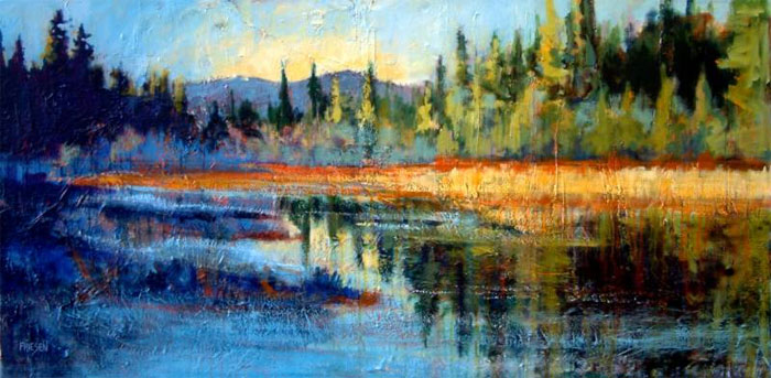 River, Rocks, Reflections Painting by Holly Friesen