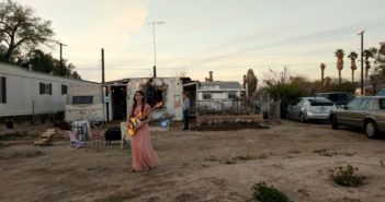 Singer-songwriter Vera Sola prepares to perform at the fourth annual Bombay Beach Biennale on March 22, 2019.