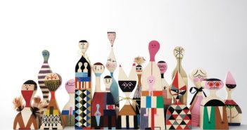 Dolls
Solid pine wood, hand-painted with mixed media, including feathers, twine, etc.
Designed by Alexander Girard (1907-1993) and manufactured by Vitra