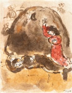 Ruth aux pieds de Booz, 1960 watercolor, Indian ink pen and wash on paper 33 x 26 cm by Marc Chagall