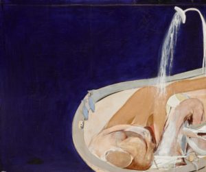 Woman in Bath, 1963 (re-worked 1964) oil, paper, fabric collage, graphite and tempera on plywood 183.1 x 218.7 cm by Brett Whiteley