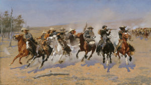 A Dash for the Timber, 1889 oil on canvas by Frederic S. Remington (1861-1909)