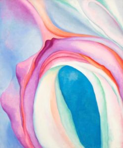 Music, Pink and Blue II, 1918 oil on canvas 35 × 29 inches by Georgia O'Keeffe (1887-1986)