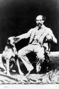 Charles Darwin (1809-1882) with his second of nine dogs, a pointer names "Dash." 