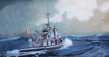 The Swell on Mudge, 1980 
acrylic on canvas
24 x 47.5 inches
by Robert Genn (1936-2014)