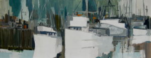 White Boats oil on board 12 x 30 inches by Jack Hambleton (1916 -1988)