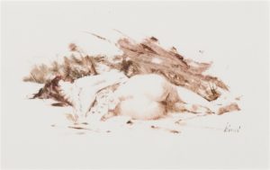 Reclining Nude (Jamie), 1978 oil wash 5 x 8 inches by Richard Alan Schmid