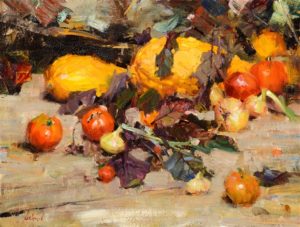  Summer Squash, Tomatoes, Beet Greens and Onions from Mrs. Carlson's Garden Oil on canvas 18 x 24 inches by Richard Alan Schmid