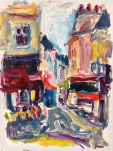 Place de la Contrascarpe, Paris 2016 Acrylic on canvas 30 x 24 inches by Susan Marx