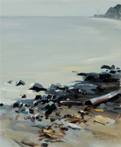 White Rock Beach (n.d.) Oil on board 24 x 20 inches by Egbert Oudendag