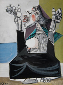 The Suppliant, 1937 Gouache 9 x 7 inches Graphic strength and the fearful wisdom of Guernica. Full angst by Pablo Picasso