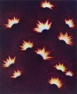 Fires in Space, 1938 Oil on canvas 25 x 12 inches by Agnes Pelton