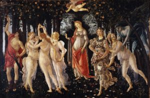 Primavera, c. late 1470s or early 1480s Tempera on panel 202 cm × 314 cm by Sandro Botticelli 