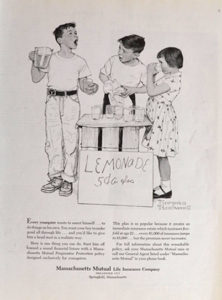 Lemonade Stand, an ad for Massachusetts Mutual Life Insurance Company, 1956 10¼ x 13½ inches by Norman Rockwell (1894-1978) 