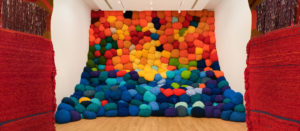 Installation view of Escalade Beyond Chromatic Lands, 2016–17, at The Bass, Miami Beach, 2019 by Sheila Hicks (b. 1934) Zachary Balber photo. 