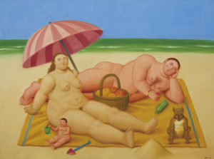 Nudist Family, 2009 Oil on canvas 39 3/10 × 52 1/2 inches by Fernando Botero (b. 1932) 