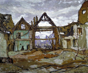 Houses of Ypres by A.Y. Jackson (1882-1974) “What to paint was a problem for the war artist… The old heroics, the death and glory stuff, were gone for ever; The impressionist technique I had adopted in painting was now ineffective, for visual impressions were not enough.” (A.Y. Jackson)