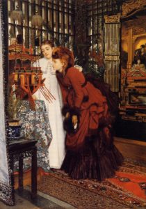 Young Ladies Looking at Japanese Objects, 1869 Oil on canvas 27.7 inches 19.7 inches by Jacques Joseph Tissot (1836-1902)