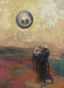 The Black Sun, c. 1900 Oil with incising on board 12 3/4 x 9 3/8 inches by Odilon Redon (1840-1960)