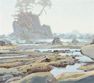 A Sea Stack on Carmanah Beach on the West Coast Trail, 1996 30 x 34 inches Acrylic on canvas by Robert Genn