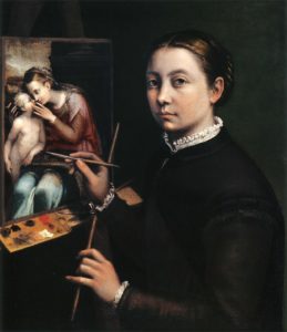 Self-Portrait at the Easel Painting a Devotional Painting, 1556 Oil on canvas 25.9 x 22.4 inches by Sofonisba Anguissola