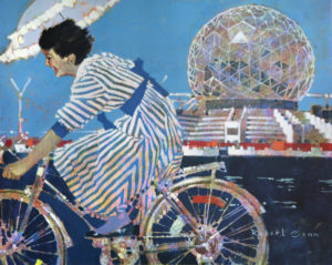 Girl in Motion, 1986 Acrylic on canvas 30 x 34 inches by Robert Genn This painting was the official image for The 1986 World Exposition on Transportation and Communication, Expo '86 held in Vancouver, B.C. 