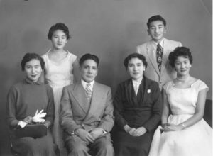 Winnipeg, Spring, 1955 Family portrait as Atsuko is about to leave for Japan to marry her fiancé Hisao Tsushima L-R: Atsuko, Betty, Kohei, Kimie, David, Carol