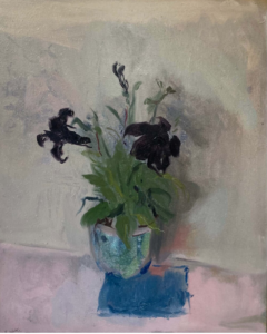 Black Petunia, 2021 Oil on board 40 x 55 cm by Serena Rowe