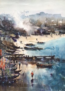 Cape Coast Fishing Bay, 2020 Watercolour on Arches 300 gram Watercolour Paper 29 9/10 × 22 inches by Jonathan Kwegyir Aggrey