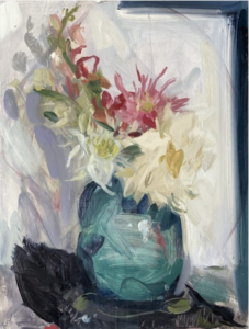 Dahlia, Dahlia, Gladioli 2019 Oil on board 60.5 x 46 cm by Serena Rowe