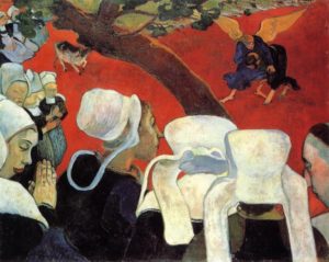 The Vision after the Sermon (Jacob wrestling with the Angel), 1888 Oil on canvas 74.4 x 93.1 cm by Paul Gauguin
