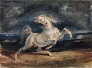 Horse Frightened by Lightning, 1825 - 1829 Watercolour 9.29 x 12.59 inches by Eugene Delacroix (1798 - 1863)