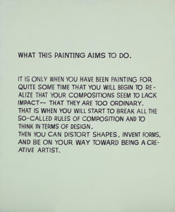  What This Painting Aims to Do, 1966–1968. Acrylic and oil on canvas 67 7/8 × 56 9/16 inches by John Baldessari