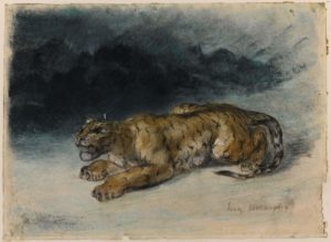 Tiger Preparing to Spring Pastel 9 1/8 by 12 1/4 inches by  Eugene Delacroix