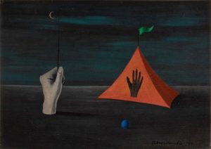 Hand and Tent , 1949 Oil on Masonite 4.5 x 6.5 inches by Gertrude Abercrombie