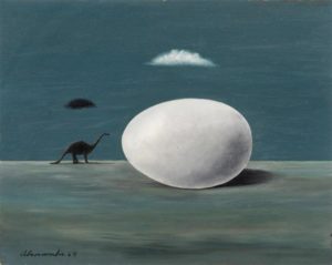  The Dinosaur, 1964, 1964 Oil on panel 7.5 x 9.5 inches by Gertrude Abercrombie (1909–1977)