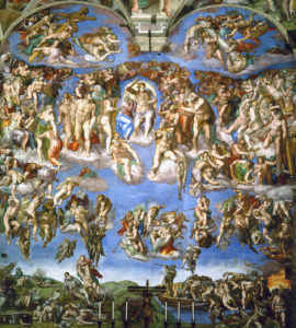 The Last Judgement, 1536–1541 Fresco 539.3 inches × 472.4 inches by Michelangelo