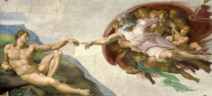Creation of Adam, c. 1512 Fresco 9 feet 2 inches × 18 feet 8 inches by Michelangelo (1475 - 1564)