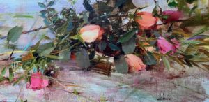 Roses, 1996 Oil on panel 8 x 16 inches by Richard Schmidt