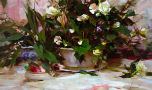 White Begonias, 1990 Oil on canvas 12 x 20 inches by Richard Schmidt