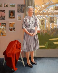 Anne in a Striped Dress, 1967 Oil on canvas 60 x 48 inches by Fairfield Porter