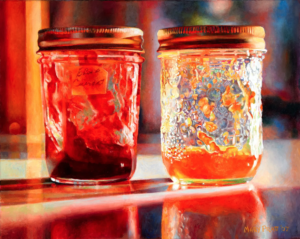 Smears of Jam, Lights of Jelly. 2007 Oil on canvas 40.6 x 50.8 cm by Mary Pratt 