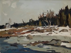 Spring Pond, Country of Two Mountains, Prov. of Quebec, 1966 Oil on board 12 x 16 inches by Lorne Bouchard