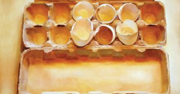 Eggs in an Egg Crate, 1975 
Oil on Masonite
50.8 x 61 cm
by Mary Pratt (1935-2018)